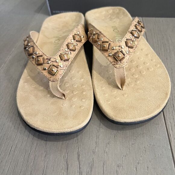 Vionic Rest Floriana Toe Post Sandals Rhinestone Gold Cork Womens US 8 - Picture 7 of 11